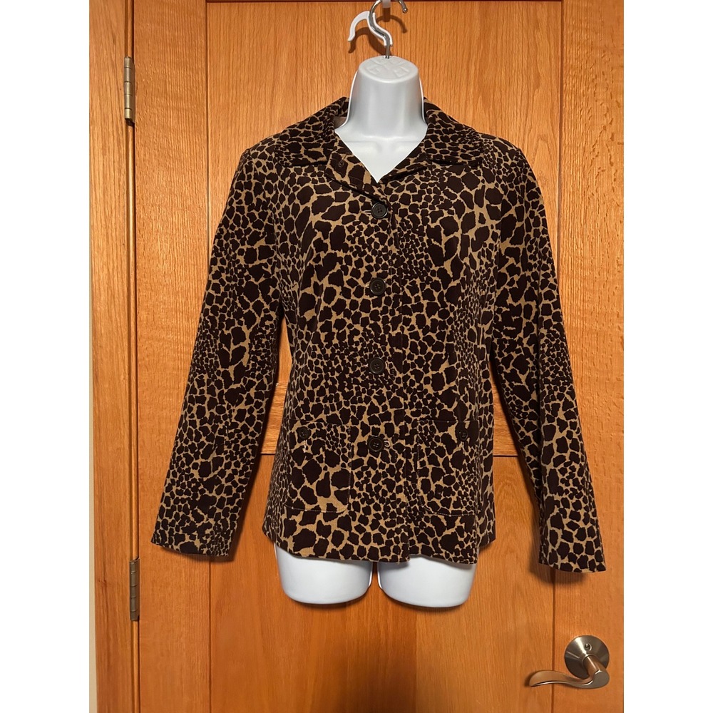 Vintage Susan Graver Style Giraffe Print Corduroy Blazer Jacket Brown Tan XS